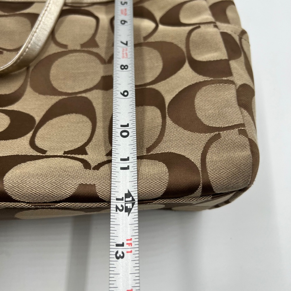 Coach Signature Mia Tote Khaki Brown Metallic Leather Trim F14863 Mens Womens - Picture 11 of 14